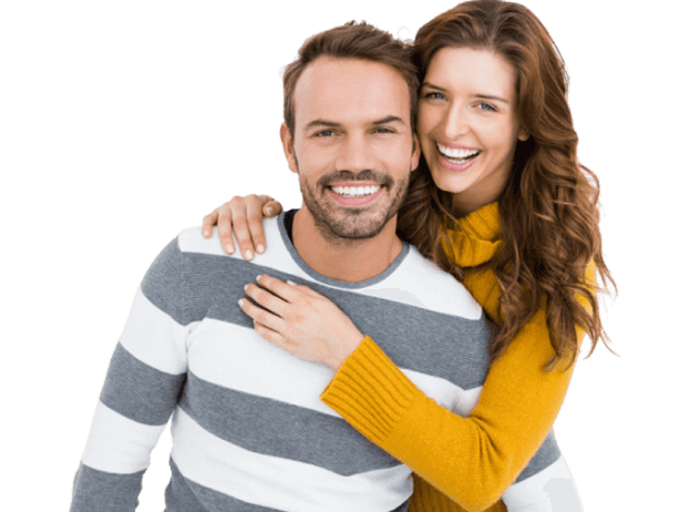 a man and a woman, both grinning
